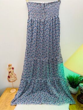 Candy Couture Floral Smocked Blue & Pink Garden Party Summer Maxi Dress 💝